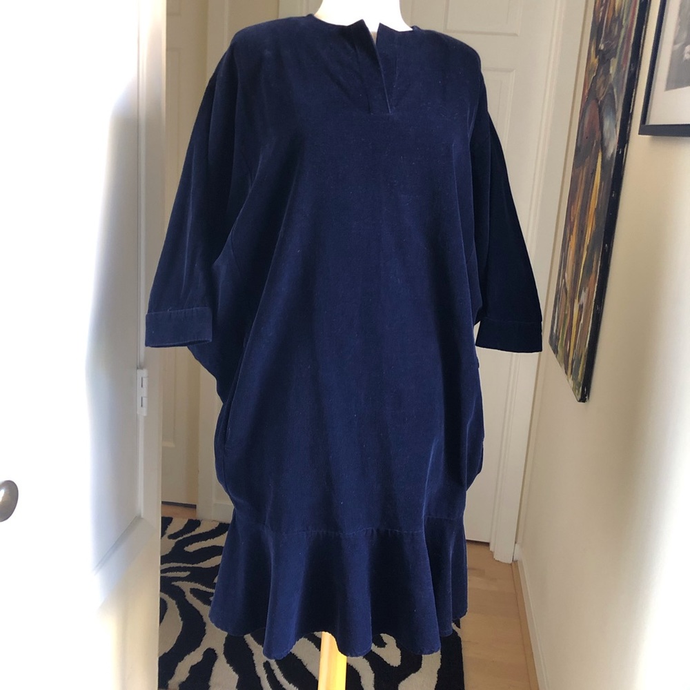 Vintage Japanese designer dress. Navy baby wale corduroy 100% cotton.